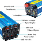 Yinleader 4000W Pure SINE Wave Power Inverter DC 24V to 110V/120V AC Converter w/Wireless Remote Control LED Display 1 USB Port, 4 AC Outlets for RV Truck Solar System Emergency