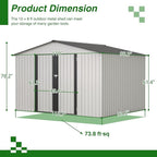10X8 FT Outdoor Storage Shed, All Weather Metal Sheds with Lockable Doors, Tool Shed for Garden, Patio, Backyard, Lawn, White