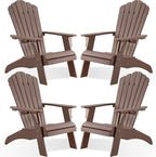 Psilvam Adirondack Chair, Oversized Poly Lumber Fire Pit Chair with Cup Holder, 350Lbs Support Patio Chairs for Garden, Weather Resistant Outdoors Seating, Relaxing Gift for Father & Mother (4, Brown)