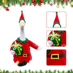 Christmas Toy Soldier Style Porch Goose Outfits,2 Pcs/Set Goose Clothes with Pointed Hat and Gift Box Fits 23" Lawn Goose Statue,Red Christmas Outdoor Goose Costume,Yard Patio Garden Xmas Decor