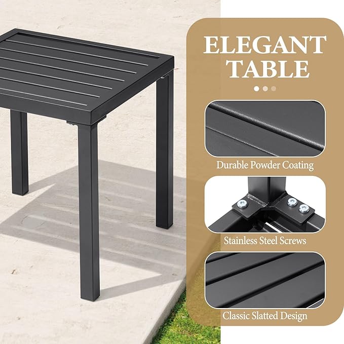 Crestlive Products Outdoor Side Table - Small Metal Square End Table - Easy to Assemble, Weather Resistant Ideal for Garden, Patio, Poolside, Beach, Balcony, Porch