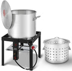 60 QT Aluminum Seafood Boil Pot with Basket and Burner, 100,000 BTU Propane Boiler with 10 PSI Regulator, Outdoor Fryer Kit for Seafood Boiling, CSA Certified