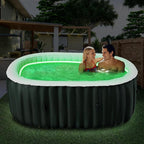 2 Person Inflatable Hot Tub with LED Lights, Oval Blow Up Portable Hot Tub, Leak-Proof PVC Outdoor Spa with 100 Strong Air Jets, Pump and Insulated Cover, Side Table, 75” X 47”X 25”