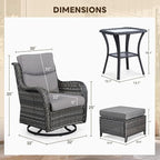 Patio Conversation Set with Smile-Shaped Cushions, Luxury Outdoor Swivel Chairs with Side Table and Ottomans, 5PCS PE Rattan Swivel Glider Chairs Set, Brown Wicker|Grey Cushions