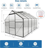 6x10 FT Polycarbonate Greenhouse with Sliding Door and Adjustable Roof, Heavy Duty Aluminum Walk-in Greenhouses w/ Raised Base for Outdoor Garden Backyard,Black