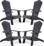 Psilvam Adirondack Chair, Oversized Poly Lumber Fire Pit Chair with Cup Holder, 350Lbs Support Patio Chairs for Garden, Weather Resistant Outdoors Seating, Relaxing Gift for Father & Mother (4, Black)