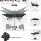 PURPLE LEAF 10' X 10' Left-right Tilting Patio Umbrella with Base Outdoor Swivel Cantilever Offset Aluminum Umbrella with Champagne Frame and 360-degree Rotation for Garden Deck Pool, Grey