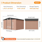 10x8 FT Outdoor Storage Shed, Utility Steel Tool Shed with Lockable Door and Air Vents, Galvanized Metal Shed for Garden Backyard Patio Lawn (10'x8', Brown)