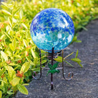 Stargarden Gazing Ball, 10 Inch Gazing Globe, Decorative Glass Balls with Metal Ball Holder, Mixed Blue Globe for Indoor, Outdoor Decor