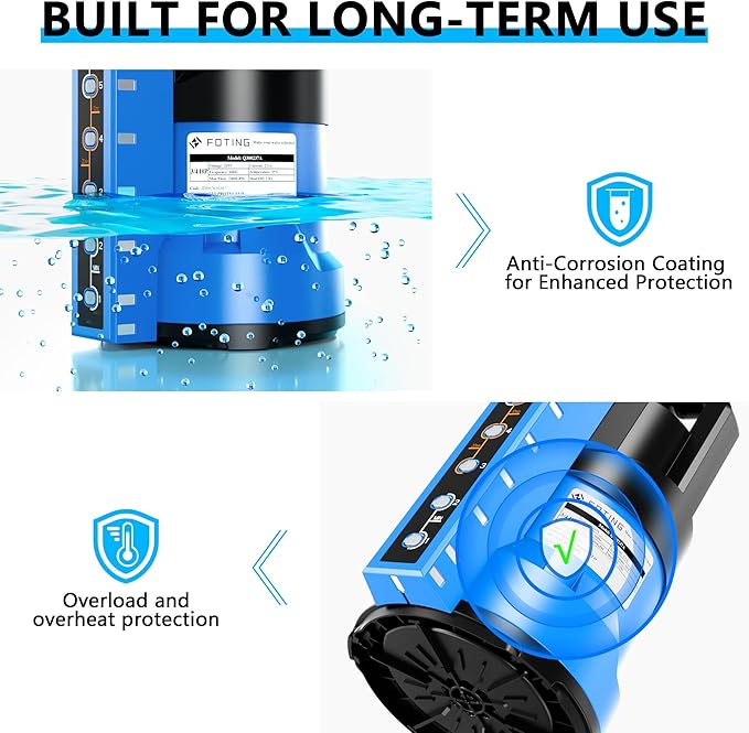 FOTING Sump Pump 3/4HP Automatic Submersible Water Pump 4 Mode, 2400GPH Thermoplastic Electric Portable Transfer Water Pump for Swimming Pool Garden Pond Basement with 16ft Long Power Cord