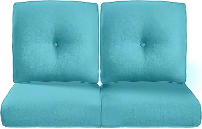 Pop 22x25/22x24 Outdoor Seat Cushions Set of 2 - Comfortable High Back Water-Resistant Patio Wicker Chairs Cushion for Dining Rocker Glider Loveseat Couch Sectional Sofa - Turquoise/Button