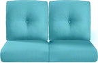 Pop 22x25/22x24 Outdoor Seat Cushions Set of 2 - Comfortable High Back Water-Resistant Patio Wicker Chairs Cushion for Dining Rocker Glider Loveseat Couch Sectional Sofa - Turquoise/Button