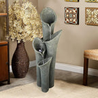 Faux Stone Patio Water Fountain 33 1/2", Bell 4-Tier Cascading Floor Fountain Indoor Outdoor Waterfall Feature with LED Lights for Home Garden Decor