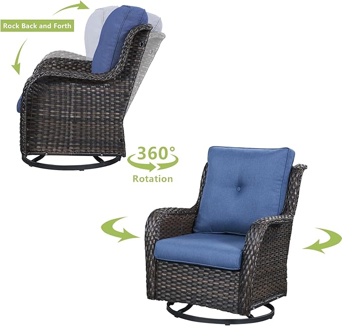 HUMMUH Outdoor Patio Furniture 7 Pieces Furniture Set Wicker Outdoor Sectional Couch with Patio Swivel Glider Chairs,Coffee Side Table,Ottomans for Patio