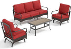 PHI VILLA Outdoor Modern Patio Furniture Set, Upgraded Wicker&Metal Patio Furniture Conversation Set with Waterproof Thick Cushions for Porch, Poolside, Deck, and Yard (4 Pieces,Red)