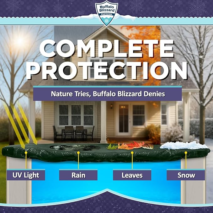Buffalo Blizzard Ripstopper 28 ft Round Winter Pool Cover | Green Heavy Duty Cover for Closing Above Ground Swimming Pools | Easy to Install | Cold & UV Resistant | Shields from Seasonal Debris