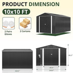 10x10 FT Storage Shed, Garden Shed with Updated Frame Structure and Lockable Doors, Metal Tool Sheds for Backyard Garden Patio Lawn, Grey