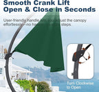 11FT Cantilever Umbrella with Base Large Curvy Outdoor Aluminum Offset Umbrella w/ 360° Rotation, UV Resistant Canopy for Patio, Garden, Backyard, Forest Green