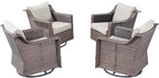 Outdoor Patio Wicker Swivel Chairs - Set of 4 Outside Rattan Rocker Glider Chair Rocking Armchairs for Front Porch Balcony Backyard Yard Deck Poolside Apartment – Brown/Beige