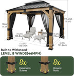 10x12 ft Cedar Wood Gazebo with Translucent roof, Hardtop Gazebo with Galvanized Steel Double Roof and Mosquito Netting, Heavy Duty Pavilion for Patio Lawn and Garden
