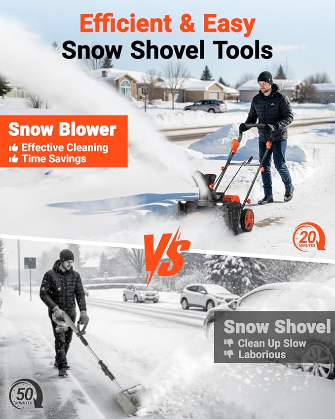 VOLTASK 48V Cordless Snow Blower, 48-Volt | 20-Inch Brushless Electric Snow Blower Cordless, Battery Snow Blower with Directional Plate & LED Lights (2 * 24V Battery & Dual Quick Charger Included)
