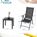 PHI VILLA 3 pcs Patio Bistro Set, Outdoor Bistro Furniture Set with 2 Reclining Folding Sling Chair & 1 Small Metal Square Side Table