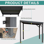 Domi 8’x10’ Lean-to Gazebo, Hardtop Wall-Mounted Gazebo Pergola with Sloping Galvanized Steel Roof and Upgraded Drainage System, Outdoor Permanent Metal Shelters for Patio Backyard Deck, Grey