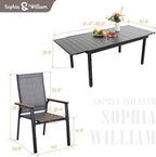 Sophia & William Patio Dining Set 9 Pieces, 8 Aluminium Patio Dining Chairs with 1 Extendable Dining Table for 6-8 Person, Patio Table and Chairs for Outdoor Lawn (Grey)