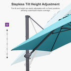 PURPLE LEAF 9' × 11.5' Patio Cantilever Umbrella with Base Outdoor Rectangle Adjustable Offset Umbrellas with 360-degree Rotation and 8 Heavy Duty Metal Ribs for Garden Deck Pool Turquoise Blue