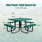 8-Person Picnic Tables for Outdoors, Industrial 46" Expanded Metal Square Picnic Table with 4 Benches & Umbrella Hole, Outside Table and Bench Set for Garden, Backyard, Porch, Patio, Green