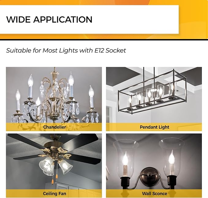 Hizashi LED Candelabra Bulbs 60 watt Equivalent 5000K Daylight White, Dimmable E12 Bulb Candelabra Base, 90+ CRI 6W 550LM, CA11 Flame Tip Candle Light Bulbs, UL Listed - 6 Pack