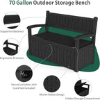 70 Gallon Outdoor Storage Bench, Deck Box Bench with Armrest, Lockable Outside Benches with Storage, Deck Boxes Waterproof for Pool Patio Garden (Black)
