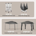 Bealife 13x13 Pop Up Gazebo Tent with Mosquito Netting, Outoor Canopy Tent with 4 Sandbags, 8 Stakes, 4 Ropes, Roller Bag, Pop Up Canopy for Lawn Backyard Garden Deck (Grey, 13x13)