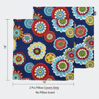 Magpie Fabrics Pack of 2 Outdoor Waterproof Throw Pillow Covers 18 x 18 Inch, Decorative Cushion Sham Pillowcase Shell for Garden Patio Tent Balcony Couch Sofa(Floral Navy)