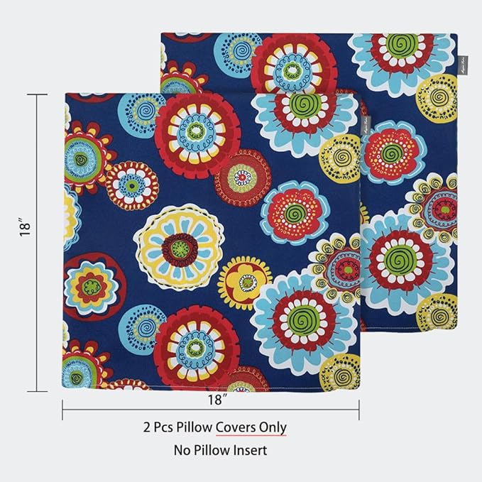 Magpie Fabrics Pack of 2 Outdoor Waterproof Throw Pillow Covers 18 x 18 Inch, Decorative Cushion Sham Pillowcase Shell for Garden Patio Tent Balcony Couch Sofa(Floral Navy)