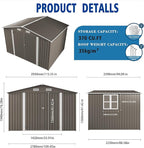 10x8 FT Outdoor Storage Shed,Metal Shed W/Window,Garden Storage Shed W/Lockable Door,All Weather Waterproof Tool House W/ 4 Air Vents & Sloped Roof,for Backyard,Patio,Lawn,Gray