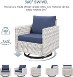 HUMMUH Patio Swivel Chairs Set of 2,PE Wicker Outdoor Rocker Chairs Bistro Set Porch Balcony Furniture with Cushions