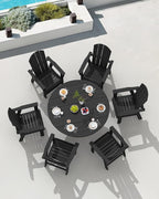 SERWALL 5 Piece Outdoor Dining Set, HDPE Dining Furniture Set with Umbrella Hole, 4 Adirondack Dining Chairs and 45" Round Dining Table, Black