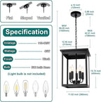 5 Lights Outdoor Pendant Light, Black Outside Chandelier, Exterior Hanging Fixture, Ceiling Mount with Clear Glass Shade Hanging Lantern Light Adjustable Pendant Light for Outdoor Hallway