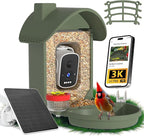 Bird Feeder with Camera, 2-in-1 Bird Bath and Perch, 3K Live View, Squirrel-Proof Cable, 2.4G WiFi, AI Detection, Instant Arrival Alerts, Backyard Birdwatching Gift for Birdlovers