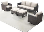 Rilyson Wicker Outdoor Patio Furniture Set - 5 Piece Patio Conversation Set with 2 Swivel Rocker Chairs,2 Rattan Ottoman and 1 Couch for Outside Porch Deck Backyard Garden(Brown/Beige)