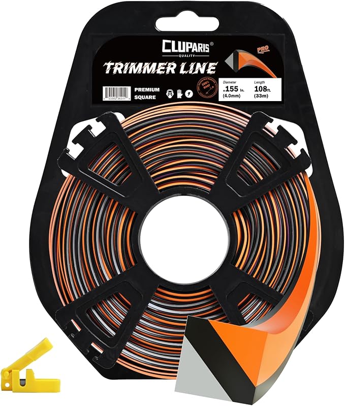 Cluparis 108-Feet Super Heavy Duty Trimmer Line .155-Inch-by-1-Pound Square Pro Trimmer Line Bulk 3-Component Tri-Extrusion Weed Eater String with Super Line Cutter