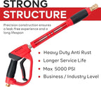 High Pressure Washer Gun 5000 PSI, Power Washer Gun with Replacement Wand Extension, 5 Nozzle Tips, 1/4''Quick Connect Plug and M22-14mm & M22-15mm Fitting, 40 Inch