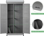 68''x33''x20'' Outdoor Wooden Storage Shed with Metal Top Tall Vertical Tool Cabinet for Backyard Garden Patio Lawn (Grey)