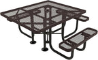 COATEDOUTDOORFURNITURE Heavy-Duty Portable ADA-Compliant Outdoor Picnic Table with Umbrella Hole, Expanded Metal Patio Dining Furniture Made in America (46" Square Top, Brown)