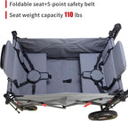 Collapsible Foldable Wagon Cart with All Terrain Wheels &Canopy& 2 Seats- Heavy Duty Utility Wagon 265 lbs Capacity for Camping, Garden, Shopping (Grey)