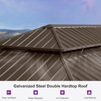 PURPLE LEAF 12' X 26' Outdoor Hardtop Gazebo Patio Wide Aluminum Frame Galvanized Steel Double Roof with Heavy Duty Netting and Curtains for Permanent Hard Top Pavilion Screen Khaki
