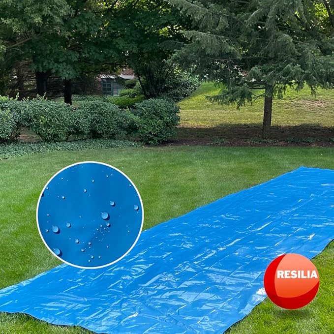RESILIA - Super Slip Lawn Water Slide XL, 20 Feet Long x 6 Feet Wide, for Adults and Teens, Powder Blue with Hold Steady Stakes, Made in The USA