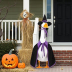 Halloween Porch Goose Outfit Set for 23'' Plastic Statue Lawn Porch Goose Clothes with Cloak Hat Costume for Indoor Outdoor Patio Yard Lawn Art Decor(Purple)