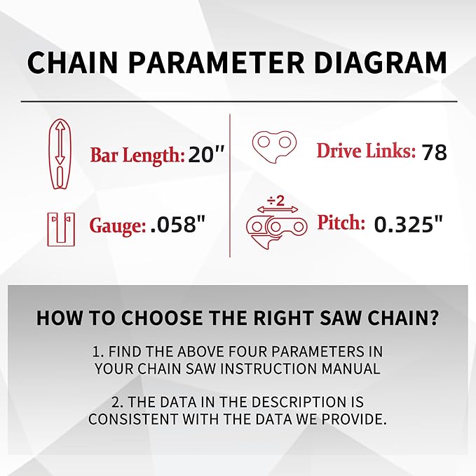 E & S 3 Pack 20 Inch Chainsaw Chain .325" Pitch .058" Gauge 78 Drive Links Semi-Chisel Chain Saw Chains for Husqvarna, Poulan, Craftsman, Greenworks and More Chainsaw Brands